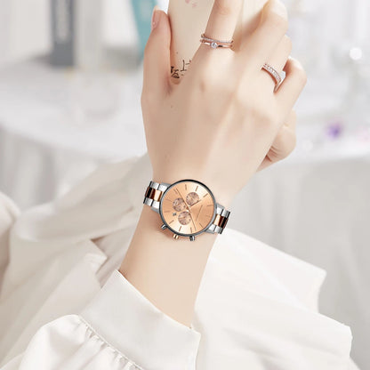 HANNAH MARTIN Brand Women Multifunctional Watch Original Stainless Steel Rose Gold 36mm Quartz Movement Casual Banquet Wristatch
