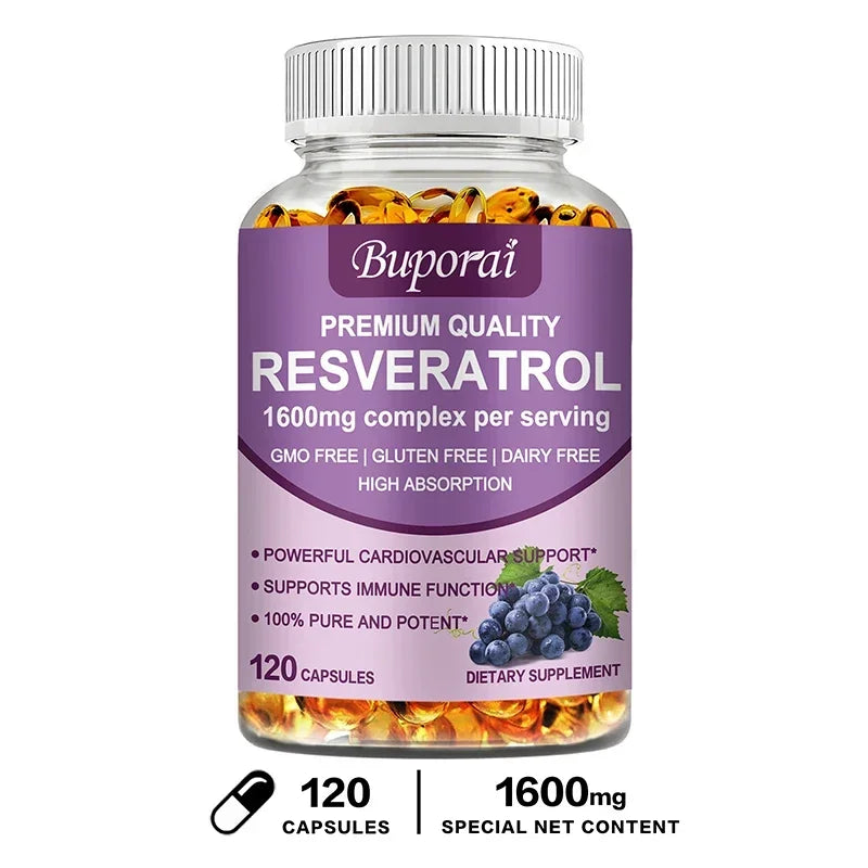 Resveratrol Capsules - Anti-aging, Antioxidant, Skin Support, Cardiovascular Health 120 Capsules