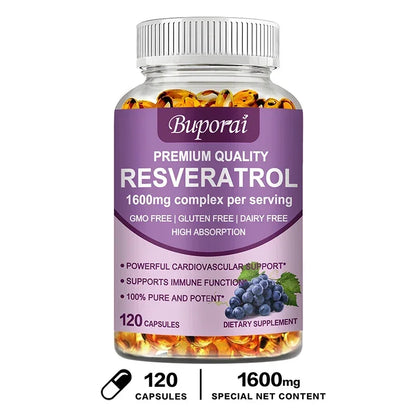 Resveratrol Capsules - Anti-aging, Antioxidant, Skin Support, Cardiovascular Health 120 Capsules
