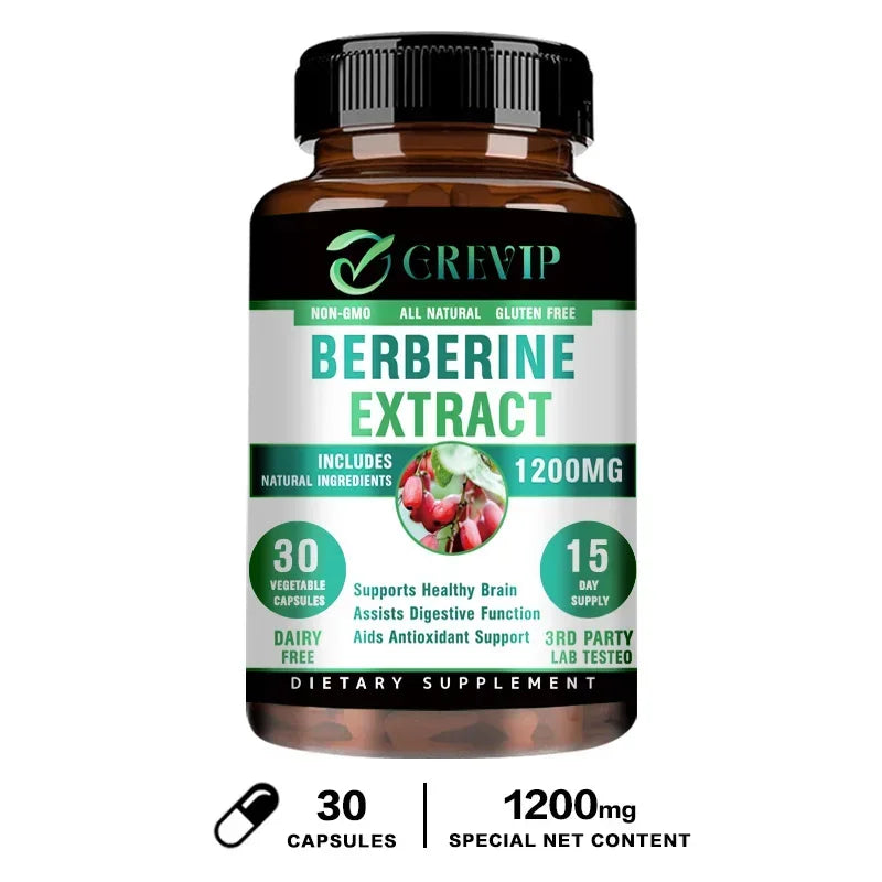 Berberine Extract - Supports Digestive System, Antioxidant, Enhances Cognitive Processes 30 Capsules