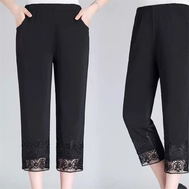 Hollow Out Diamond Studded Women's Summer Cropped Pants Fashionable Cool 2025 Casual Outdoor Pants New Street Pants