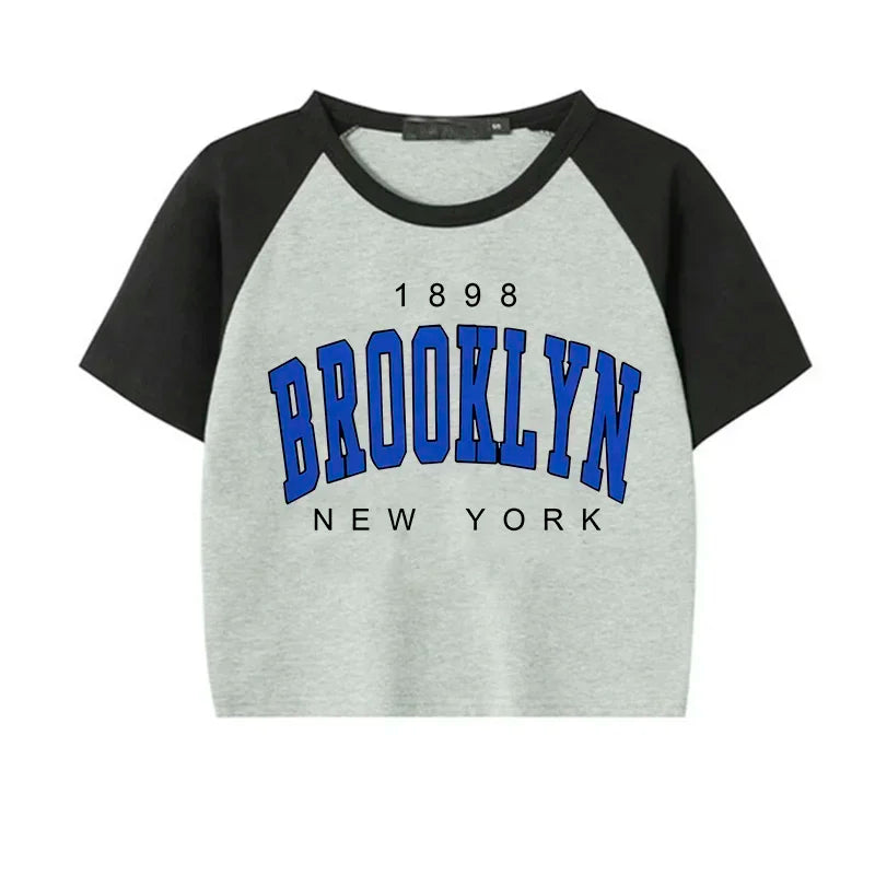 Women Brooklyn 1898 Letter Print Crop Tops Y2k T Shirt Harajuku Cropped Tshirt Funny Graphic T-shirt Korean Style Clothes Female 402