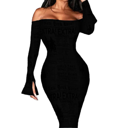 Europe and America autumn off-shoulder sexy snake pattern long sleeve waist-cinching dress Badiee Stylez