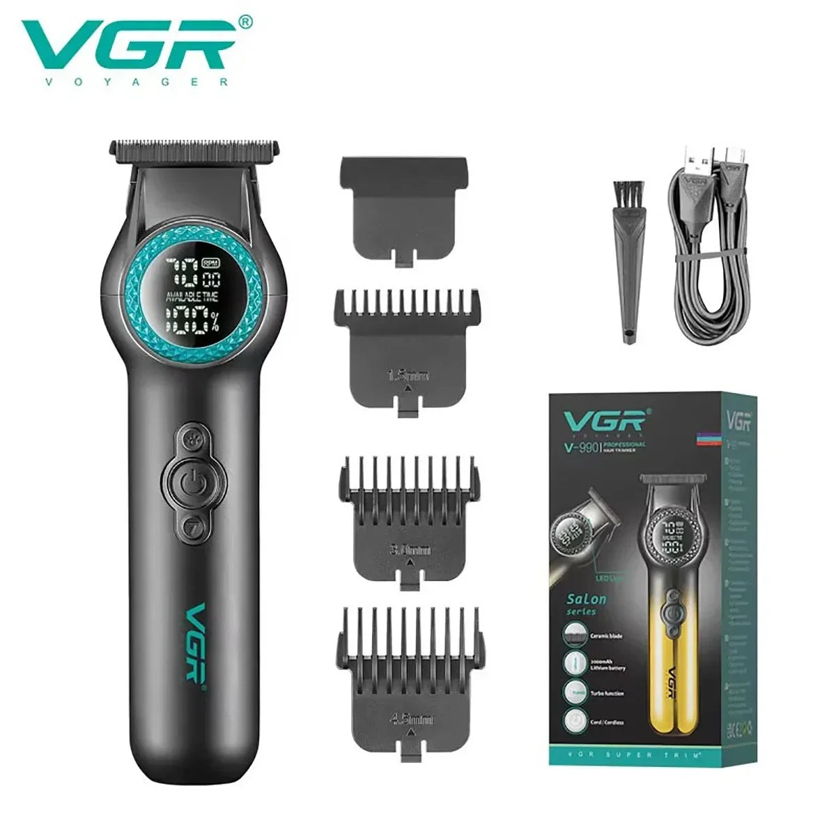 VGR Hair Clipper Professional Hair Trimmer 8000 RPM Hair Cutting Machine Electric Haircut Machine Cordless Clipper for Men V-990 black with box