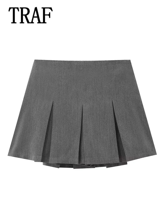 Women Pleats Short Skirts 2024 New Fashion Women Shorts Skirt Woman Mid-Waist Mini Skirts Casual Summer Skort