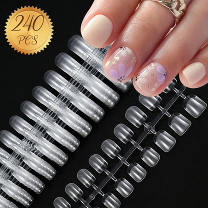 240pcs XS Fake Nails Short Square/Almond False Nail Tips Half Matte Acrylic Square Fingernails DIY For Manicure Extension Tools