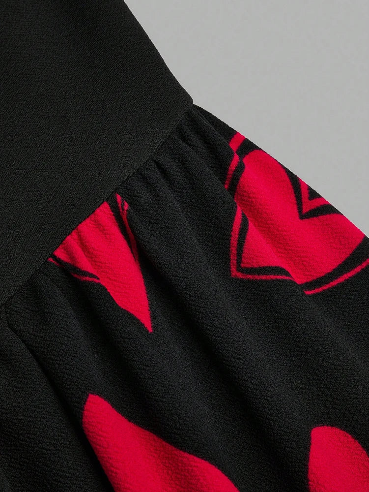 Plus Size Women's Red Heart Patchwork Round Neck Sleeveless Casual Dress for Valentine's Day and Summer