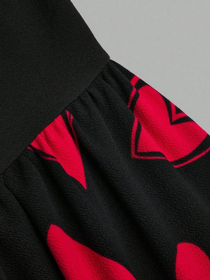 Plus Size Women's Red Heart Patchwork Round Neck Sleeveless Casual Dress for Valentine's Day and Summer