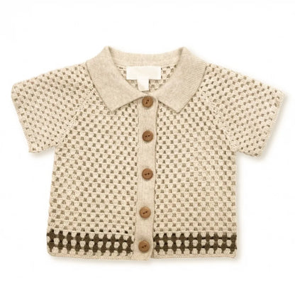 2025 Summer New Baby Short Sleeve Hollow Knit Cardigan Solid Infant Girl Coat Cotton Toddler Boys Knitted Jacket Kids Clothes