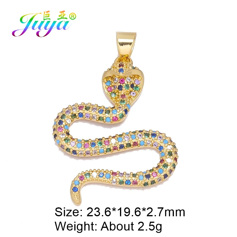Juya Handmade Luxury Rainbow Zirconia 18K Gold Plated Decoration Snake Charms For DIY Fashion Talisman Jewelry Making Supplies Gold 19 CHINA
