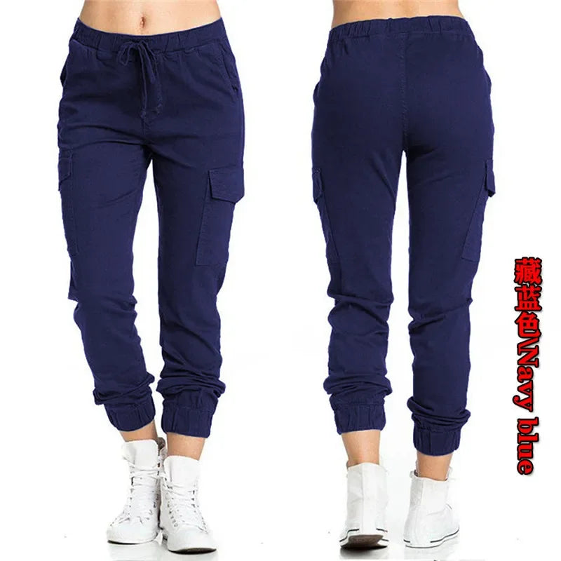 2022 New Solid Jogger Women's Cargo Pants Multi-Pocket Drawstring Elastic Waist Women Sports Pants Streetwear Casual Long Pant Badiee Stylez