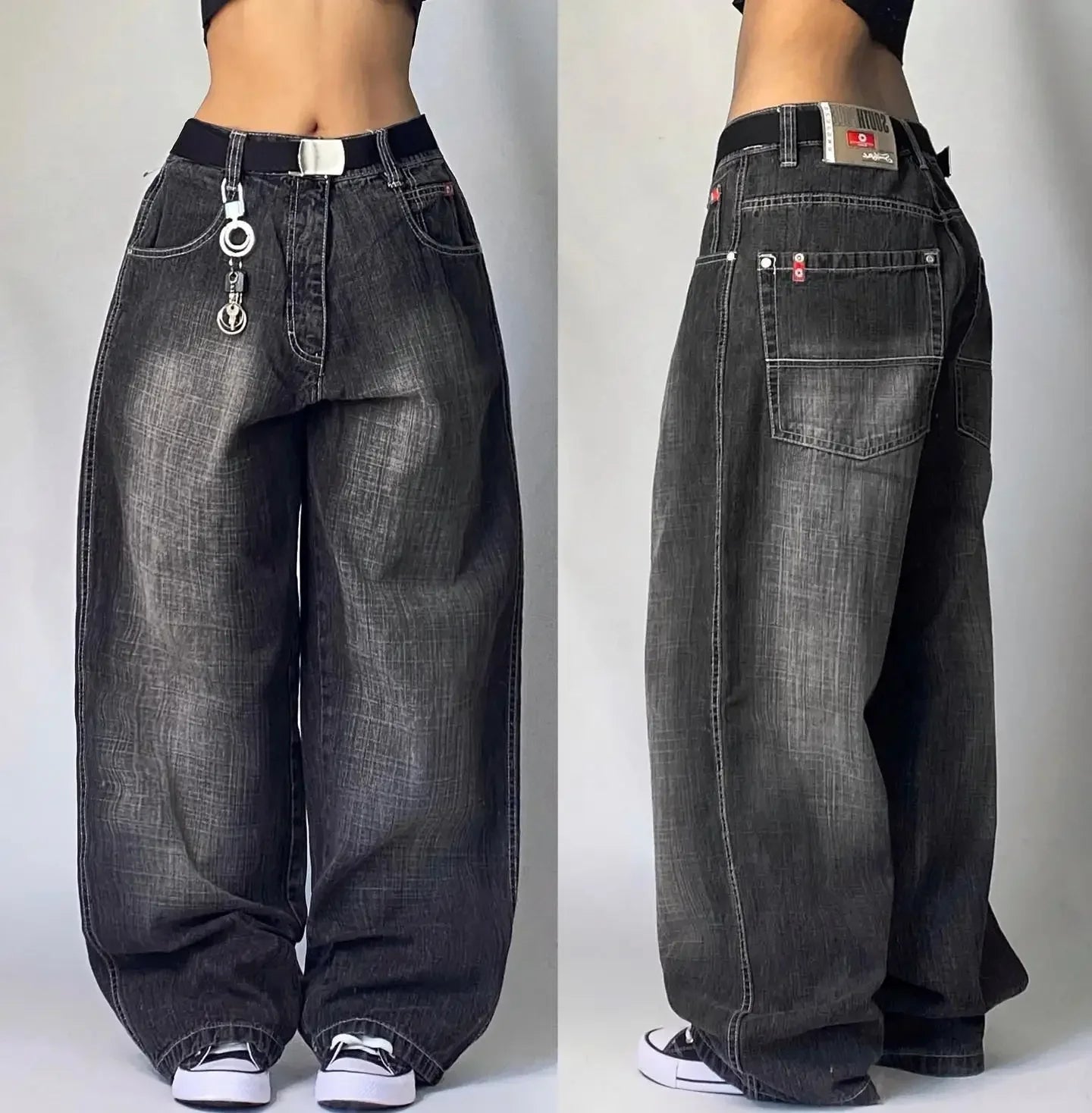 2000s Baggy Jeans Women New Harajuku Hip Hop Wing Print Oversized Jeans Gothic High Waist Wide Leg Pants Men Trousers Streetwear Badiee Stylez