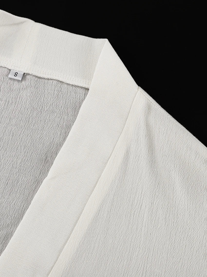 Marthaqiqi Casual Women Nightgowns Set V-Neck Sleepwear Long Sleeve Robe Underwear Shorts White Loose Ladies Pajama 3 Piece Suit