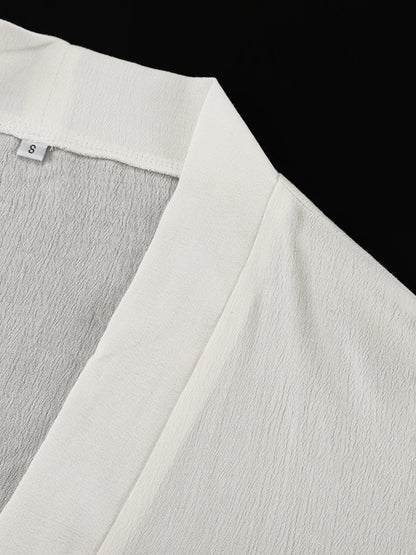 Marthaqiqi Casual Women Nightgowns Set V-Neck Sleepwear Long Sleeve Robe Underwear Shorts White Loose Ladies Pajama 3 Piece Suit