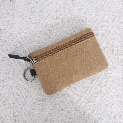 Canvas Mini Coin Wallet Bag Solid Color Zipper Key Bag Money Pocket Purse Women Men Small Card Holder Change Coin Purses Khaki