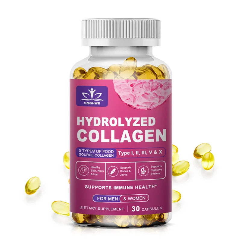 Powerful Hydrolyzed Collagen Capsules with Hyaluronic Acid Antioxidant Skin Hair Nails Health With Vitamins&Minerals 30 count-1 bottle