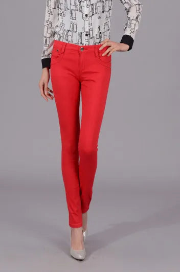 Women Dress Pants Tapered Leg Colored Stretch Slim Jeans Skinny Trousers Pockets for Daily ouc073 Red