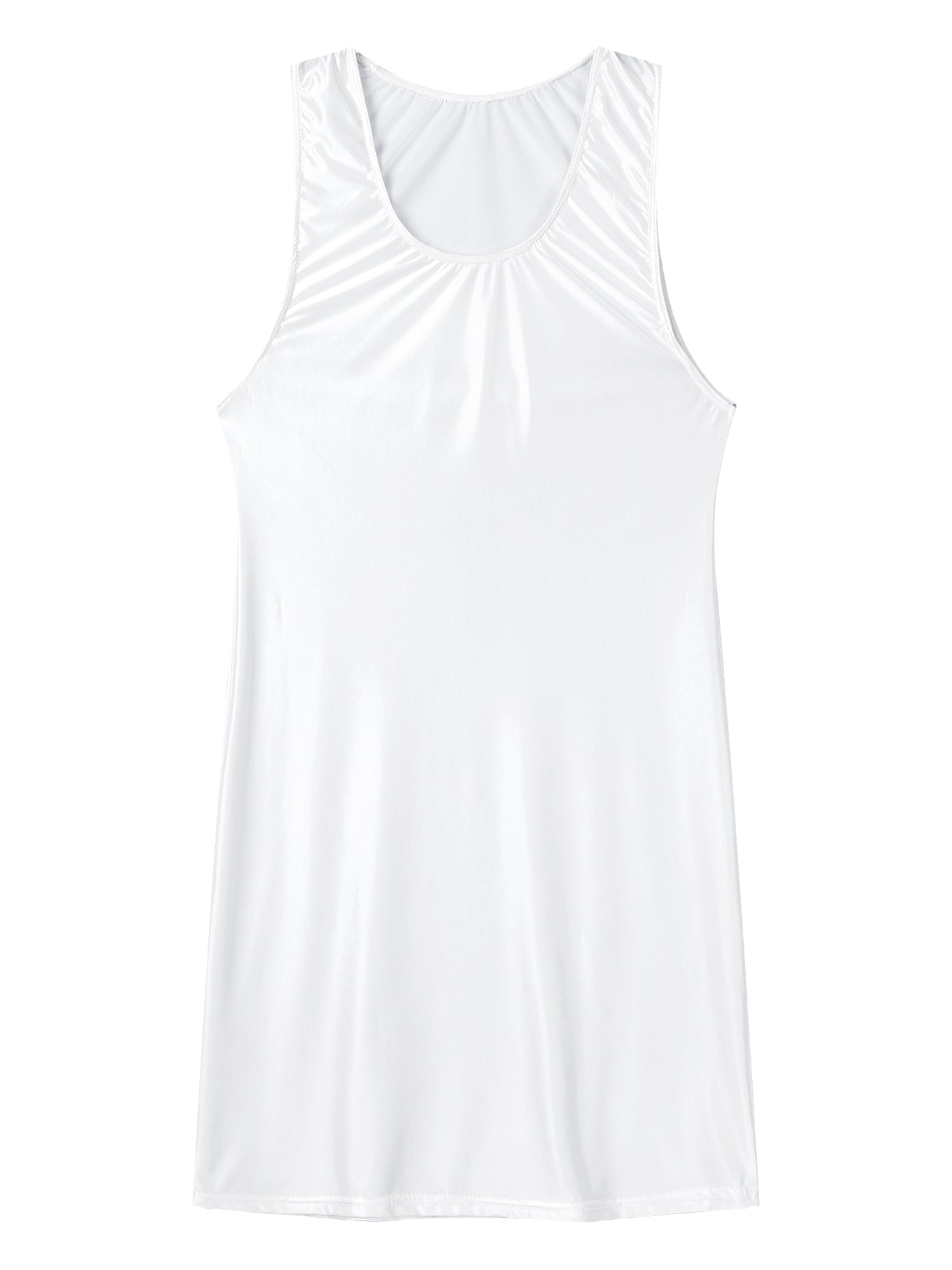 Women's Oil Glossy Stretch Tank Mini Dress Solid Color Sleeveless Tights Bodycon Short Dress Stretch U Neck Party Sundress