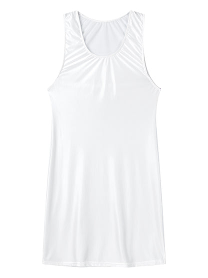 Women's Oil Glossy Stretch Tank Mini Dress Solid Color Sleeveless Tights Bodycon Short Dress Stretch U Neck Party Sundress