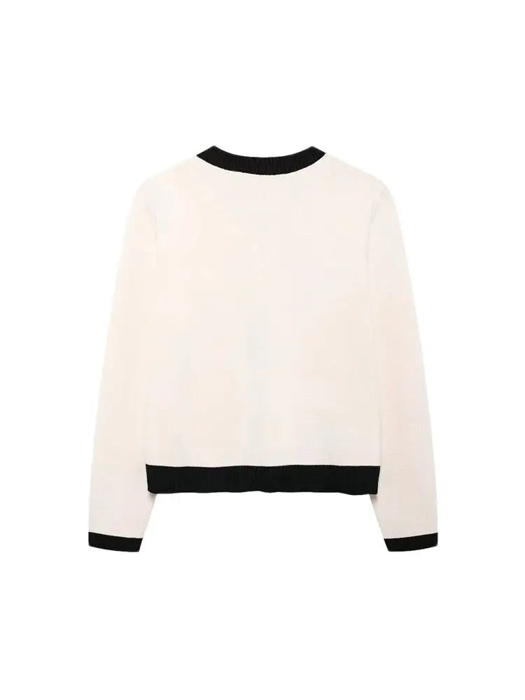 TRZA-Women's Knitted Cardigan Sweater with Golden Buttons, O-Neck, Long Sleeve, Female Outerwear, Chic Tops, Fashion