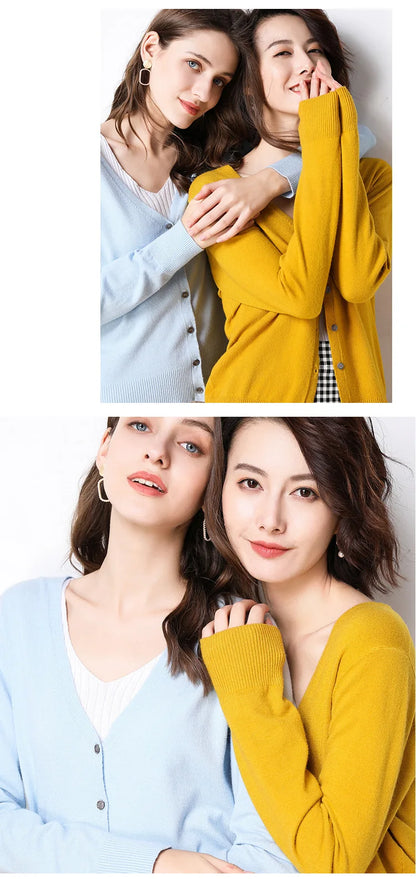 Women Cardigans 2025 Single Breasted Solid Knitted Shirt Spring Autumn Cardigan Korean Fashion V-neck Sweaters Knit Outerwear