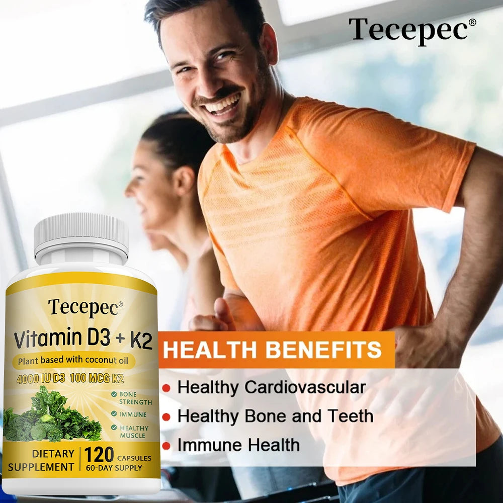 Vitamin K2 (MK7) with D3 Supplement Non-GMO Dietary Supplement for Bone, Teeth, Muscle and Immune Health Support - 120 Capsules