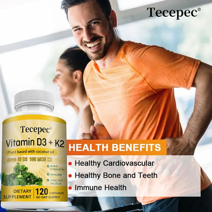 Vitamin K2 (MK7) with D3 Supplement Non-GMO Dietary Supplement for Bone, Teeth, Muscle and Immune Health Support - 120 Capsules