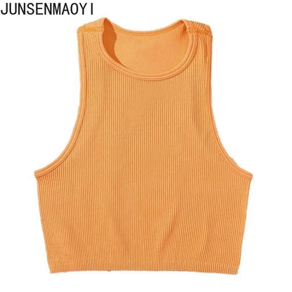 DIY Print Customize Sleeveless Vest Women's Summer High Waist Short Crop Top Fitness Running Yoga Clothes Slim Fast Dry Clothes Orange color