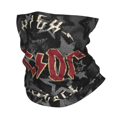 Custom Black AC DC Logo Camouflage Heavy Metal Band Bandana Neck Warmer Women Men Winter Hiking Ski Scarf Gaiter Face Cover 1 Bandana