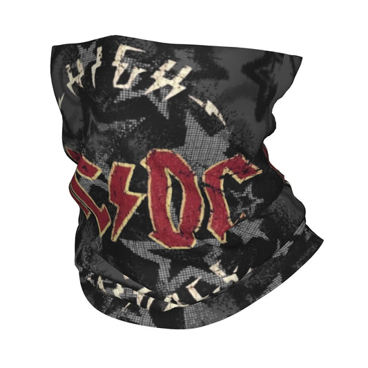 Custom Black AC DC Logo Camouflage Heavy Metal Band Bandana Neck Warmer Women Men Winter Hiking Ski Scarf Gaiter Face Cover 1 Bandana