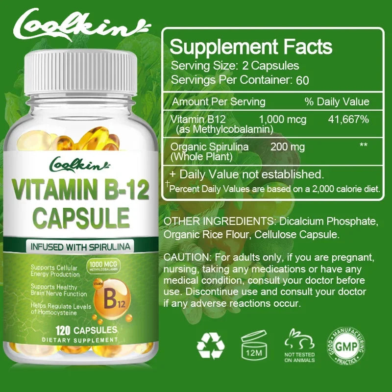 Vitamin B12 Capsules - Supports Energy Metabolism, Mood, Heart, Nervous System Support