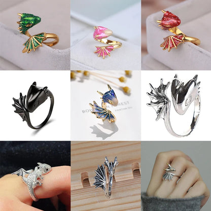 Steel Fun Jewelry Punk Enamel Dragon Ring for Women Girls Fashion Cute Flying Dragon Childlike Adjustable Cartoon Ring Wholesale