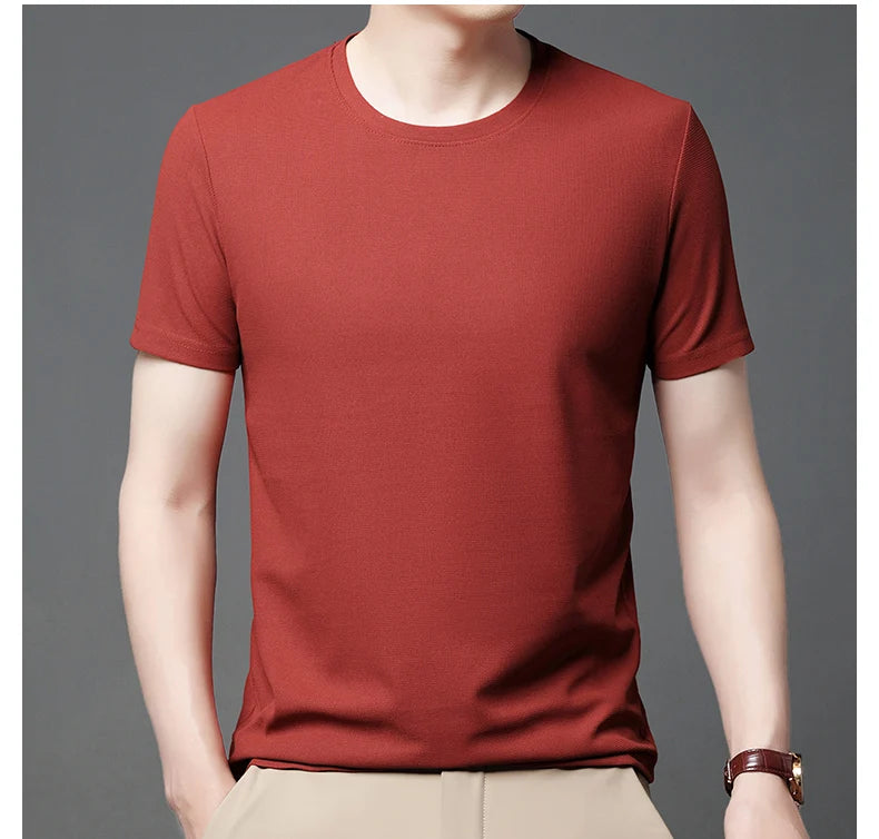New Summer Waffle Round Neck Short Sleeved T-shirt for Men's Short Sleeved Top Badiee Stylez