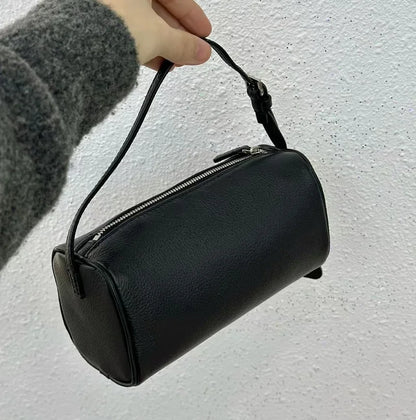 VIELINE Women's Pencil Bag Pillow Bag Genuine Leather Underarm Hobo Bag Day Clutches Ladies Simple Design Mini Purse Black 19cmX11cmX8cm