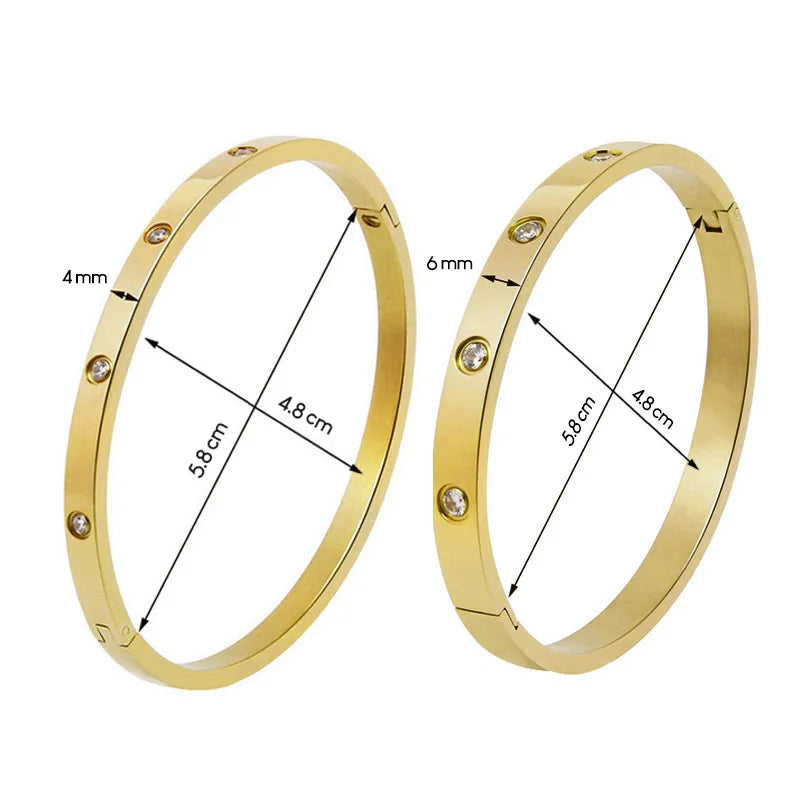 Stainless Steel Bracelets On Hand 6mm 4mm Bangles For Women Jewelry Lady Girl Women's Fashion Rhinestone Titanium Designer Gifts
