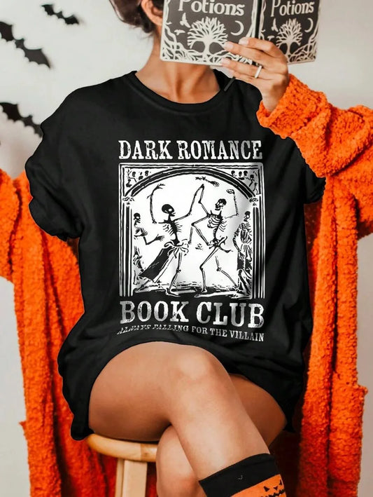 Plus - Size Women's Black T-Shirt with Dancing Skeleton Print - Soft Comfortable Fabric - Suitable for Home & Outdoor Wear black