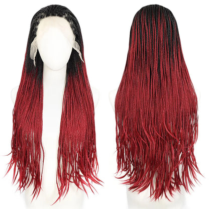 Ombre Blue Box Braided Wigs for Women 26inch Knotless Goddess Box Braid Lace Front Wig Colored Crochet Braid Synthetic Wig Ombre Red 26inches 13x3 Lace Front