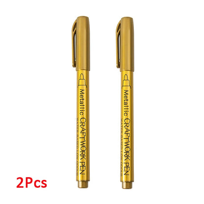 1-4Pcs Metallic Waterproof Permanent Marker Pens for DIY Epoxy Resin Mold Gold Silver Color Drawing Supplies Craft Marker Pen Gold 2pcs