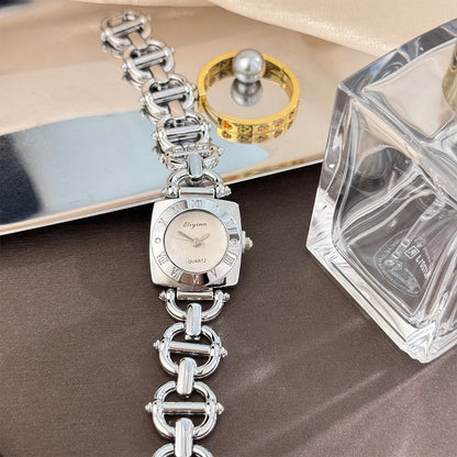 High-End Women's Skeleton Design Watch Square Roman Hour Markers Light Luxury Fashion Cross-Border Best-Seller Ladies Watch