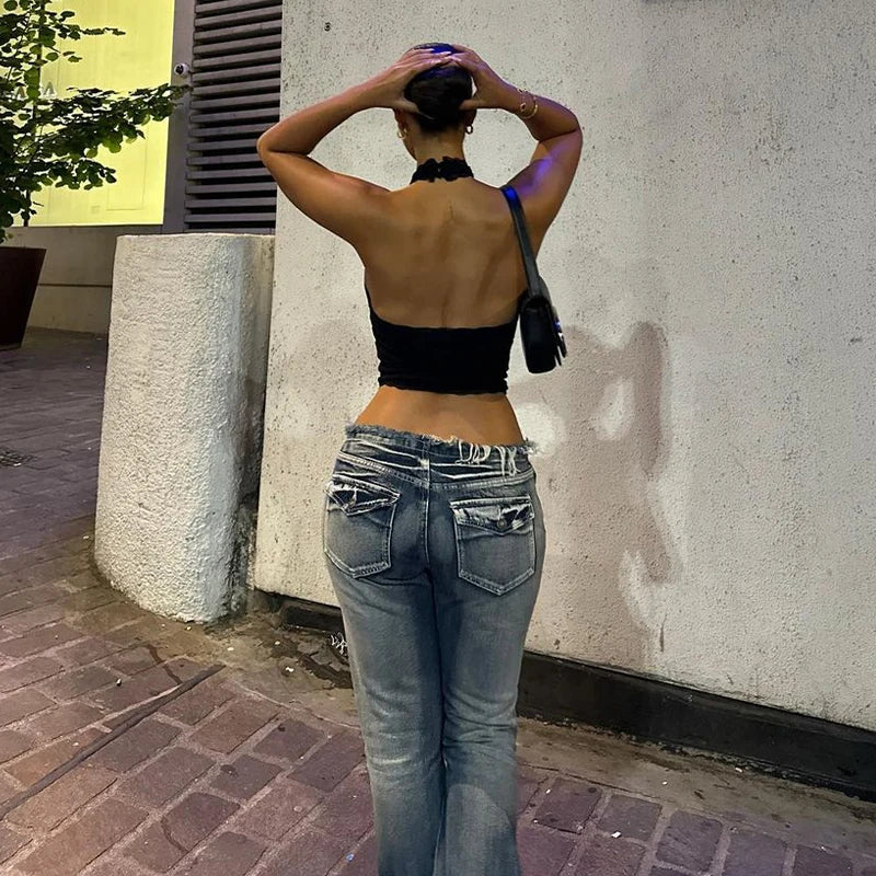 Lygens Halter Rhinestone Diampnds Lace Backless Sleeveelss Women'S Tops Tshirts Y2K Wholesale Casual Solid Fashion Clothing