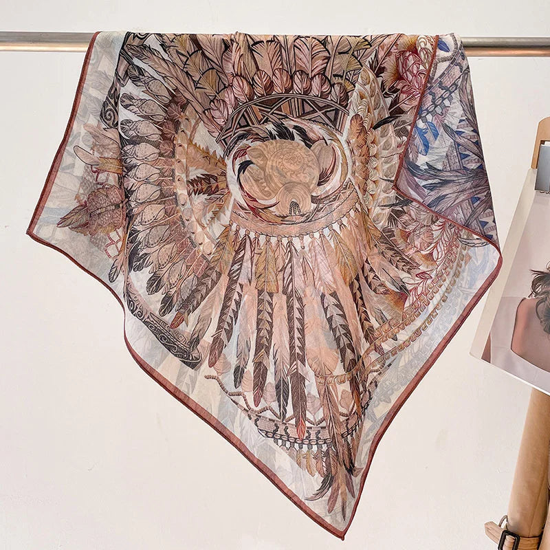 Fashion 70cm Cotton Square Scarf Women Floral Print Design Bandanas Lady Scarves Headband Accessories Handkerchief Hair QME201-01 65x65cm