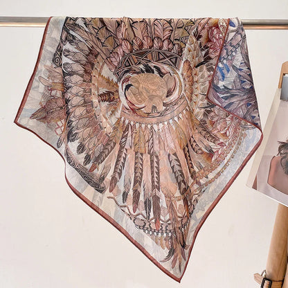 Fashion 70cm Cotton Square Scarf Women Floral Print Design Bandanas Lady Scarves Headband Accessories Handkerchief Hair QME201-01 65x65cm