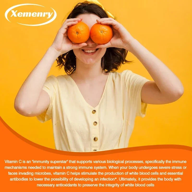 Vitamin C Capsules - Immune Support, for Cellular Energy Production, Improve Skin Brightening, Skin, Teeth & Heart Health