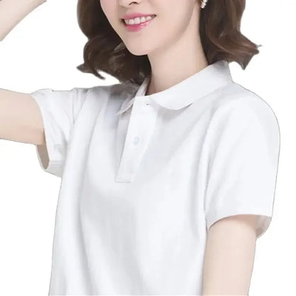 Summer New Women's Short sleeved T-shirt Cool and Breathable High Quality POLO Shirt Business Casual Sweat-absorbing Top S-3XL white