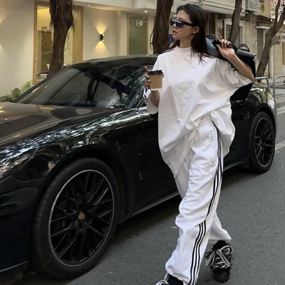 American Street-bombing Leisure Sportswear Suit Female Summer Student Loose Versatile Short-sleeved Trousers Two-piece Suit Tide