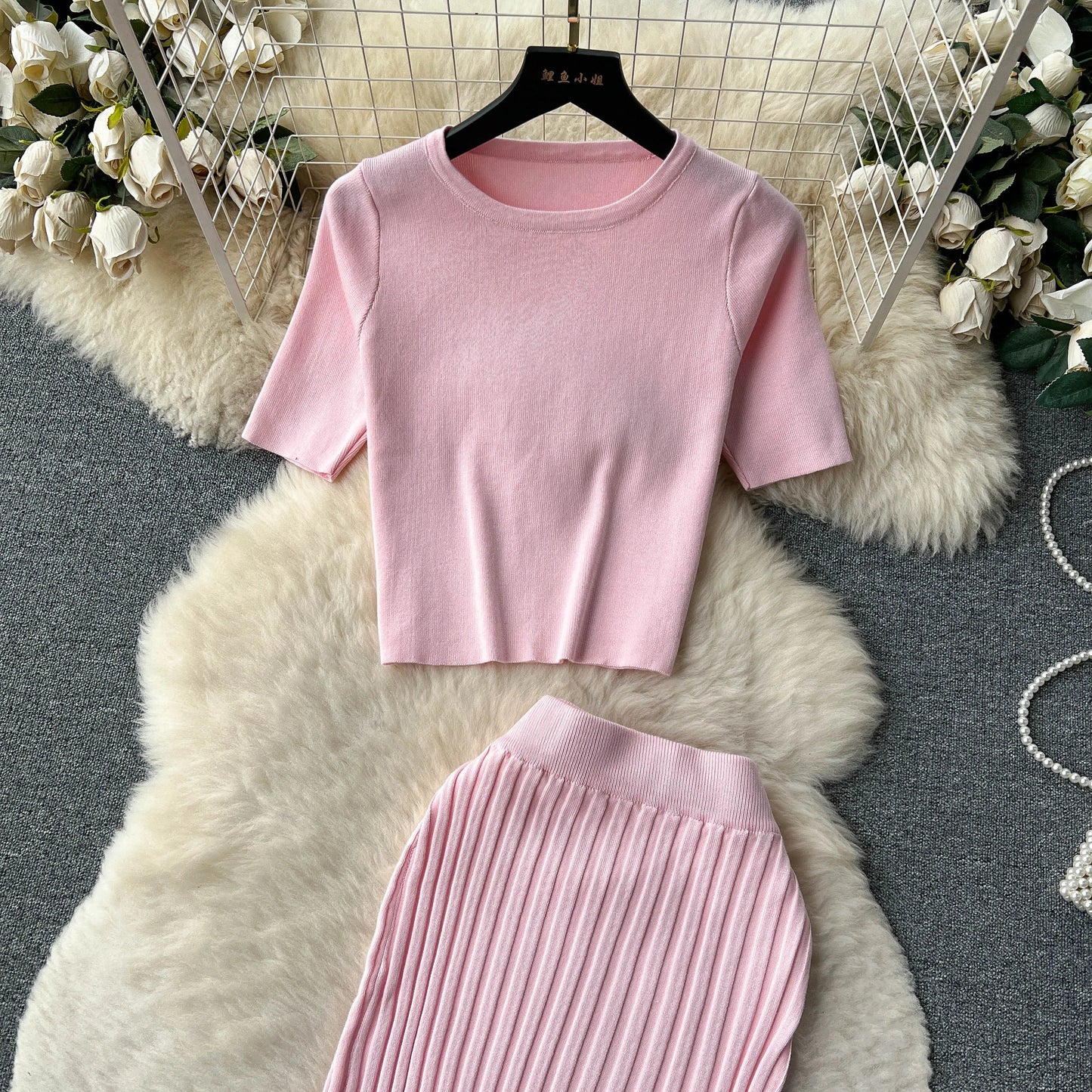 SINGREINY Casual Two Piece Sets Women Summer O Neck Top Elastic Waist Long Skirt Fashion Office Lady Korean Knit Suit