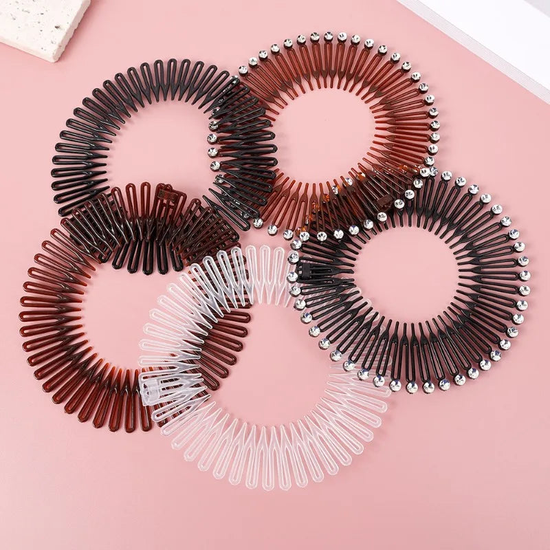 Rhinestone Plastic Full Circle Stretch Diamond Flexible Comb Women Girl Flexible Plastic Circle Teeth Hair Accessories Wholesale