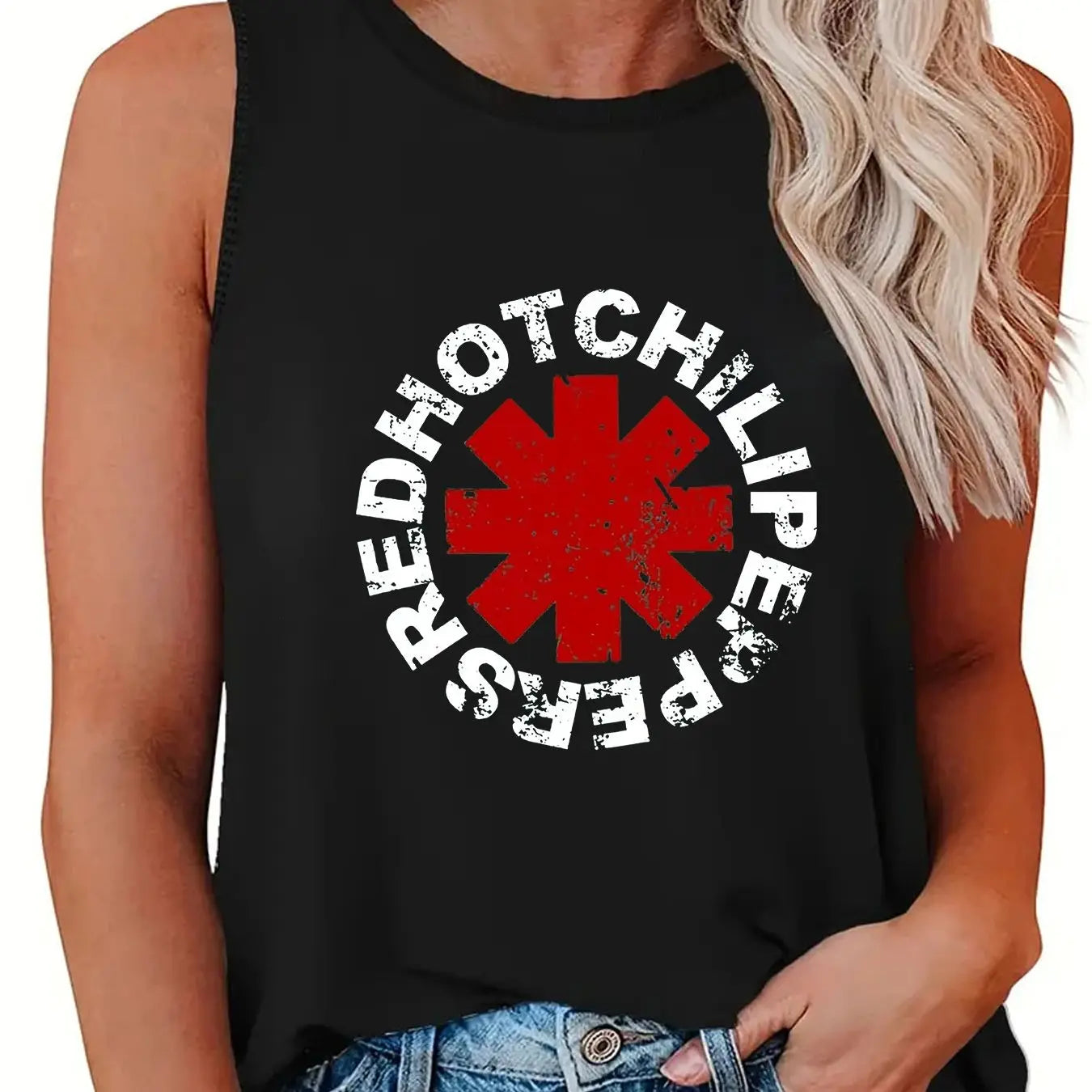 Harajuku Red Hot Chili Print Tank Tops Women Sleeveless Tee 2024 New black