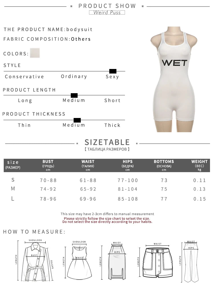 Weird Puss Letter Print Romper Women Low-Neck Sporty Casual Sleeveless Stretch Activity Skinny Playsuit Tight Short Overalls