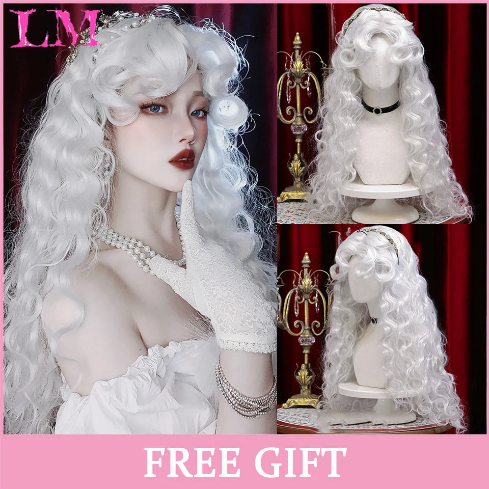 LM Long Silky Straight Synthetic Wigs with Bangs Black Cosplay Party Lolita Hair Wigs for Women Natural Heat Resistant Wig P18 613